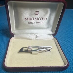 Mikimoto Silver Tie Clip with Cultured Pearl Accent